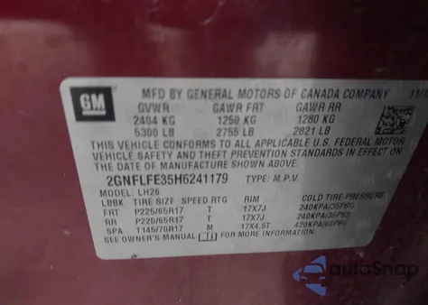 2017 Chevrolet Equinox Lt из США, поврежденный, VIN 2GNFLFE35H6241179